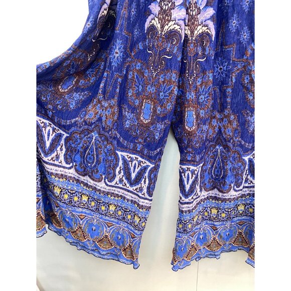 Free People Women's Gold Dust Pleated Palazzo Pant Purple Boho Wide Leg Large - Picture 3 of 8